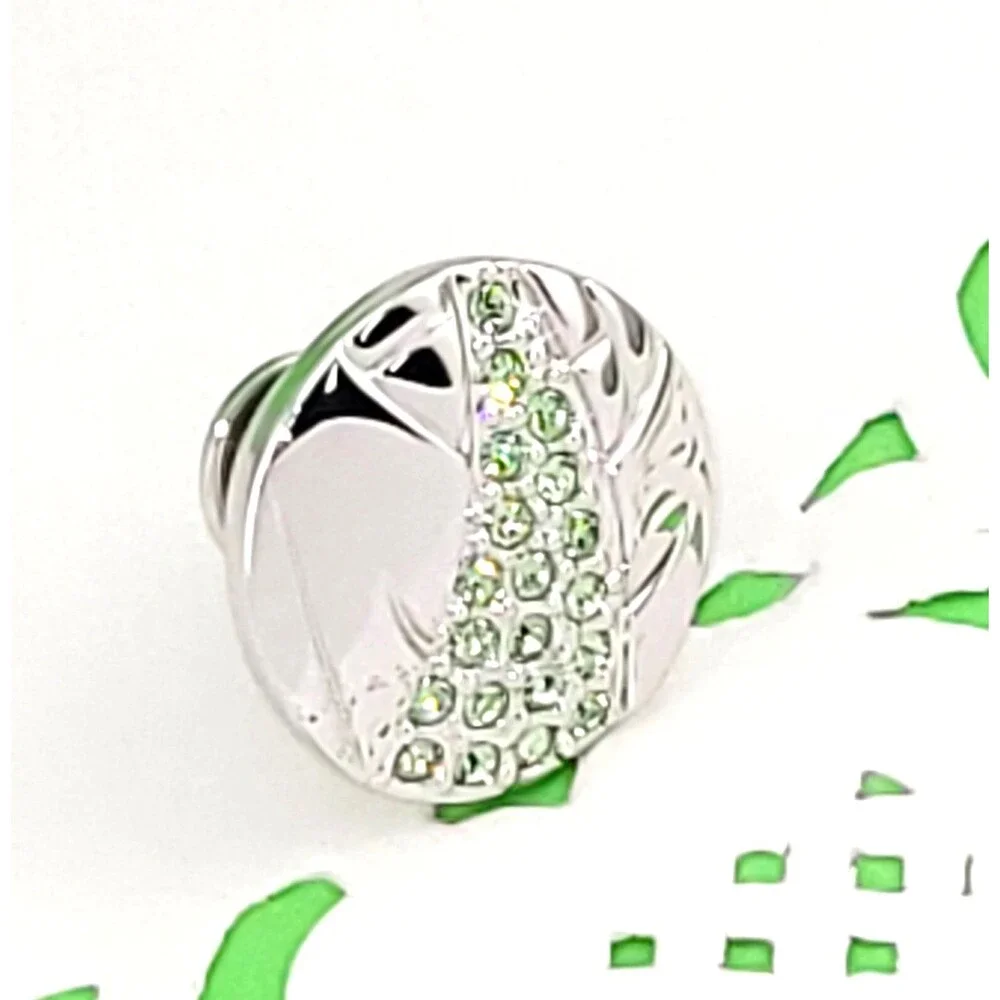 Vintage Swan Signed Swarovski Rhodium Finish Christmas Tree Tie Tac Lapel Pin